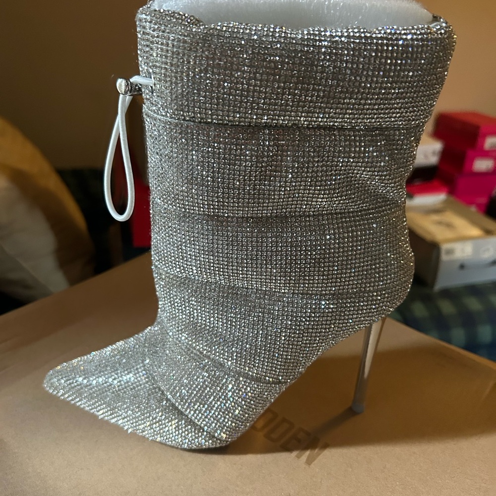 Steve Madden Silver Rhinestone Ankle Boots